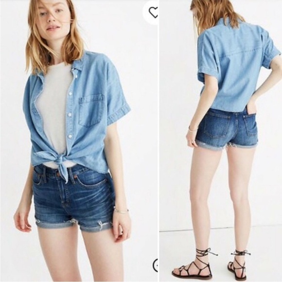 MADEWELL High Rise Distressed Raw Hem Summer Denim Jean Cutoff Shorts - Picture 1 of 9